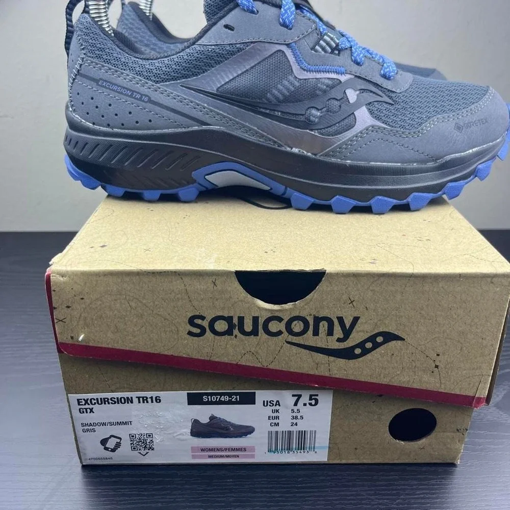 Saucony Excursion TR16 GTX Women's Sz 7.5 Gray Blue Trail Shoes New With Box